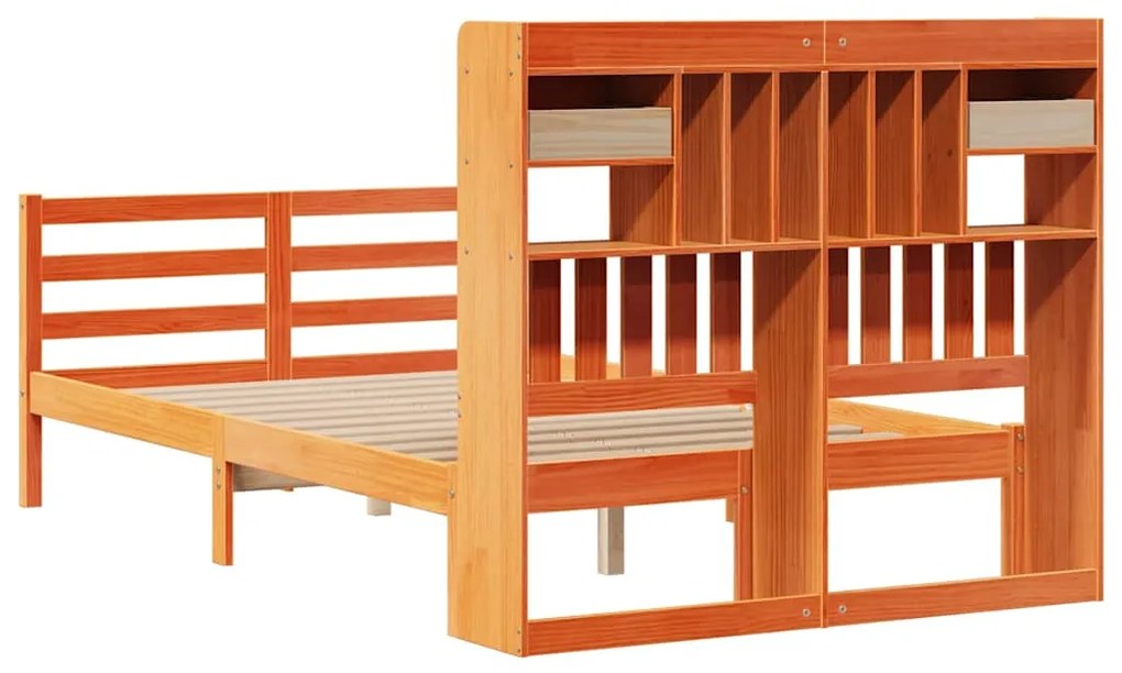 Cama c/ estante sem colchão 120x200cm pinho maciço castanho-mel