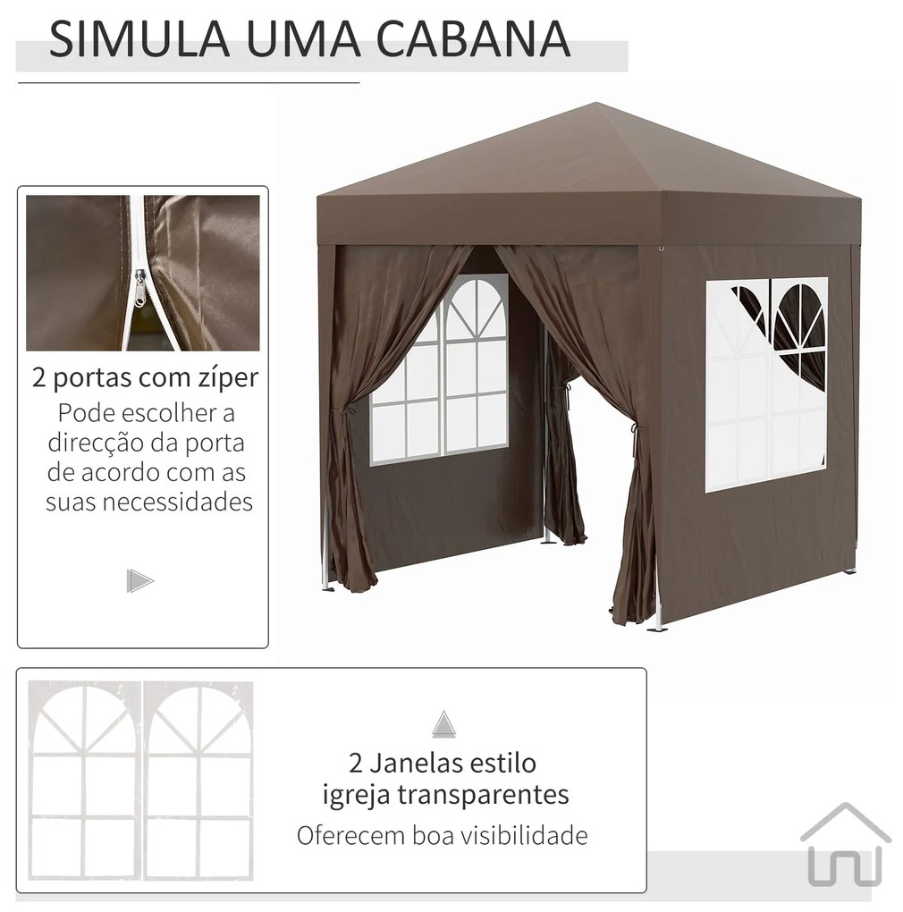 Outsunny Tenda Dobrável 2x2 m Tenda de Jardim com 4 Paredes Laterais T