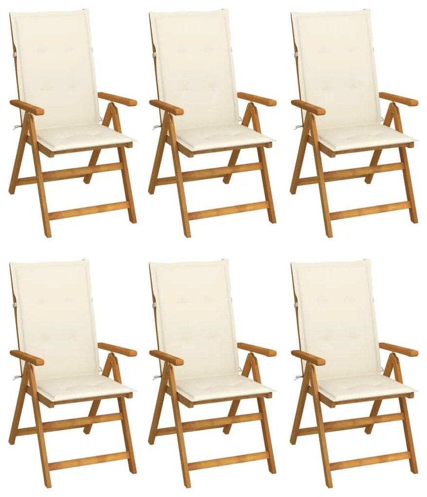 vidaXL Cadeiras de jardim dobráveis c/ almofadões 6 pcs acácia maciça