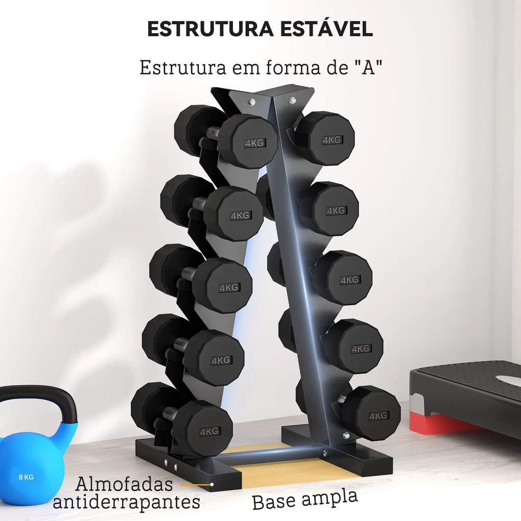 Suporte para Halteres (PESOS NÃO INCLUIDOS) de 5 Níveis Suporte de Armazenamento para Halteres de Aço para Treinamento 35x33x66 cm Preto