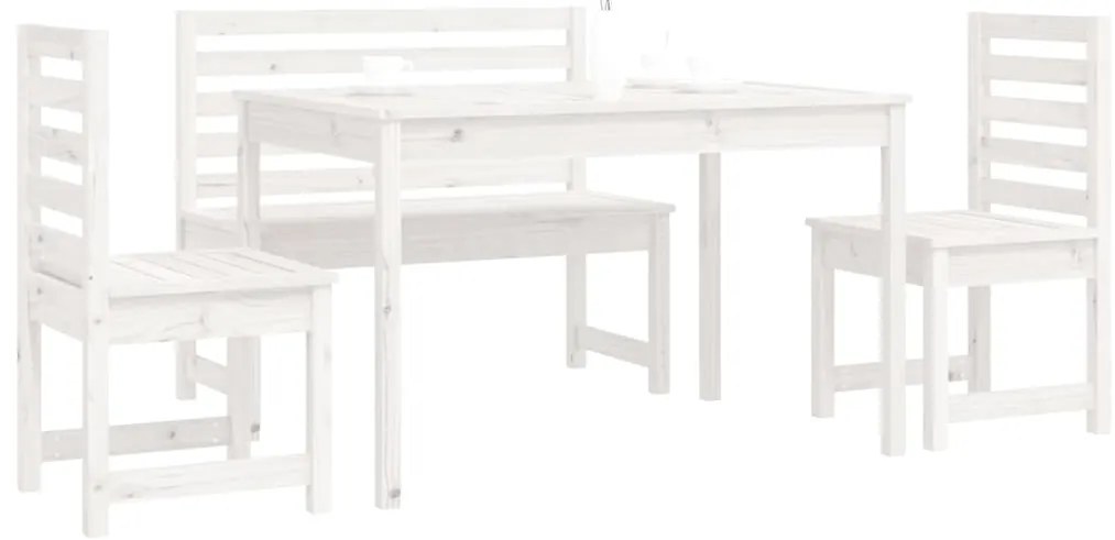 4 pcs conj. de jantar p/ jardim madeira de pinho maciça branco