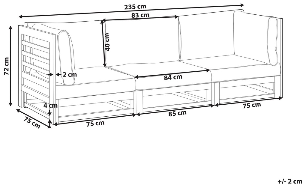 Sofá de jardim 3 lugares em madeira de acácia certificada clara TRANI Beliani