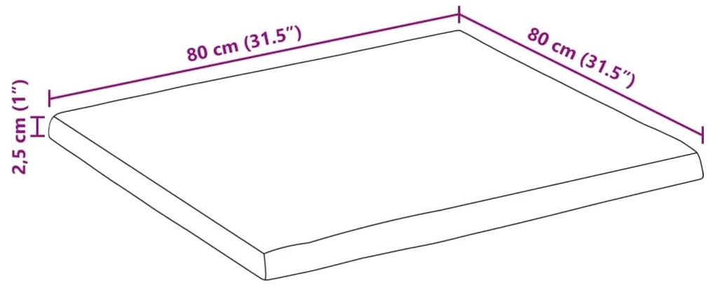 Tampo de mesa c/ borda viva 80x80x2,5 cm mangueira maciça