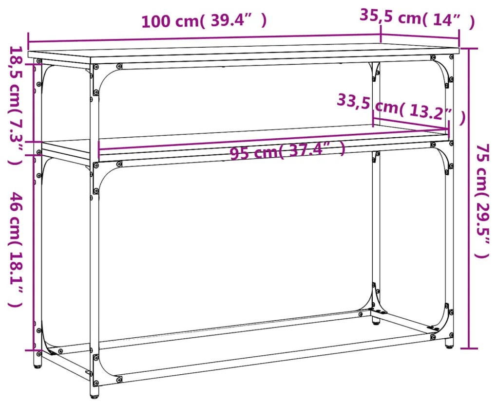 Mesa consola 100x35,5x75cm derivados de madeira carvalho sonoma