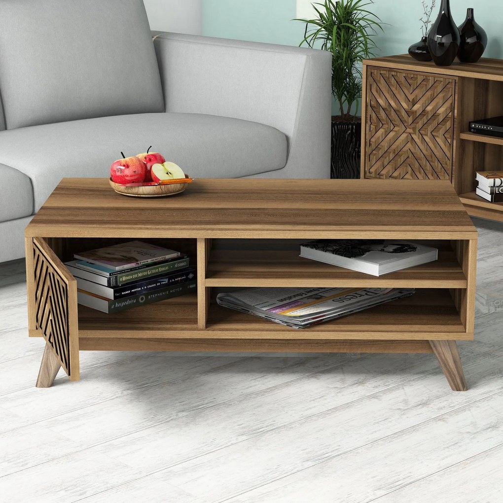 Conjunto de Mobiliário de Sala de Estar Inci – Nogueira – TV Unit: 160