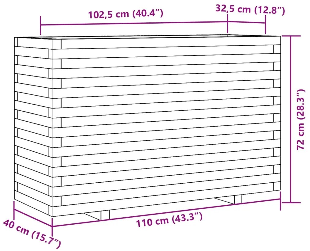 Vaso/floreira de jardim 110x40x72 cm pinho maciço castanho mel