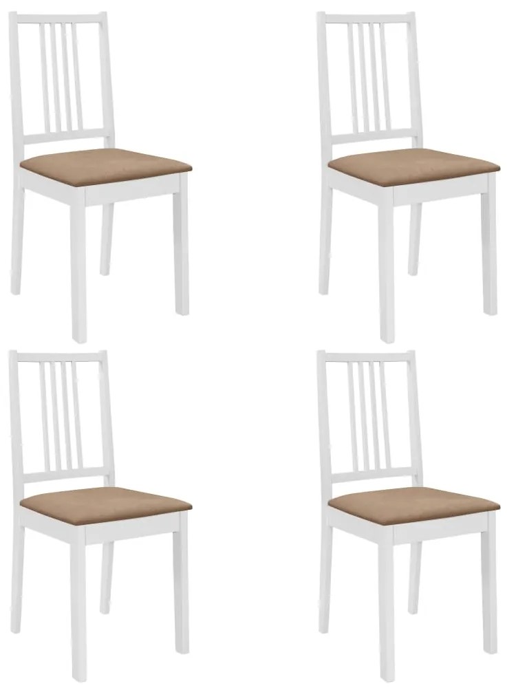 vidaXL Cadeiras de jantar com almofadões 4 pcs madeira maciça branco
