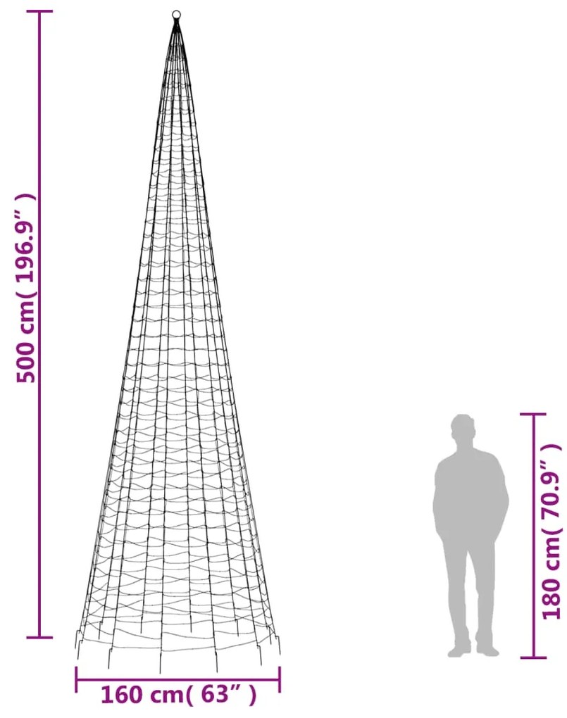 Árvore de Natal LED no mastro 1534 LEDs branco quente 500 cm