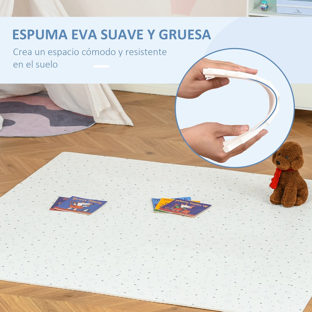 HOMCOM Tapete Puzzle para Bebés 36 Peças 31,5x31,5cm Quebra Cabeça Infantil Modelo Estrelas de Espuma EVA Área de Cobertura 3,24m² Branco