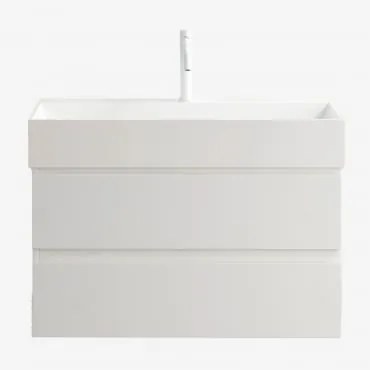 Conjunto De Móvel De Casa De Banho Em Madeira E Chapa De Freixo Com Lavatório Integrado Ona Branco & Sem Espelho & Branco - Sklum