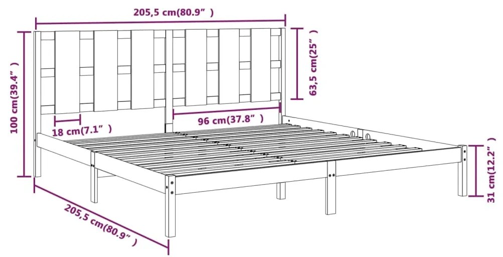 Cama sem colchão 200x200 cm madeira de pinho maciça branco