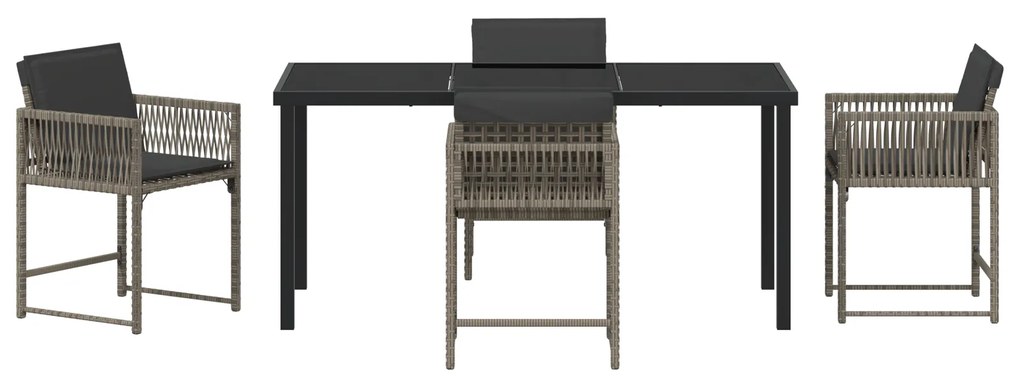 Conjunto de Jantar Jardim 5 Peças com Almofadas Cinza Rattan PE