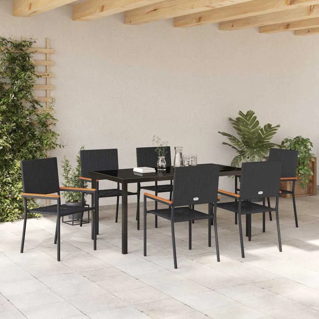 Conjunto de Jantar Jardim de 7 Peças Preto em Rattan Sintético