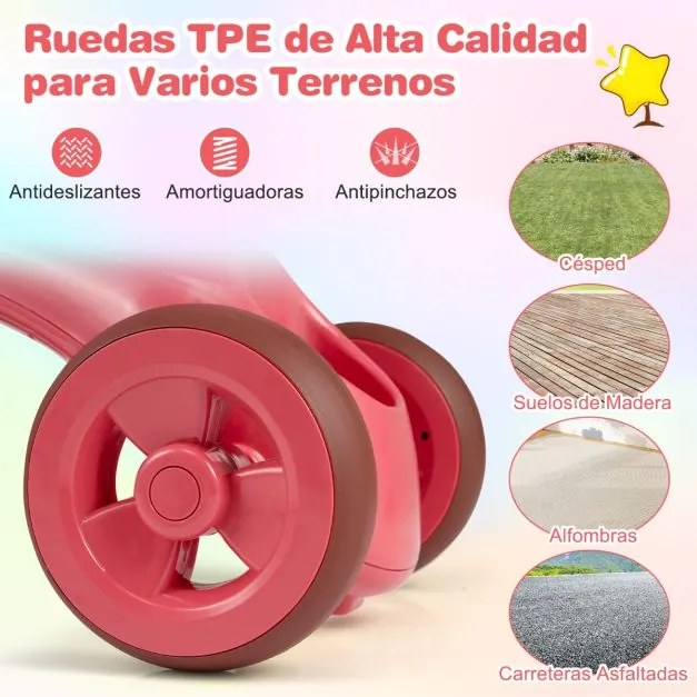 Triciclo para crianças com direção limitada, assento ergonómico, cestos dianteiro e traseiro e campainha para 3-5 anos, cor rosa