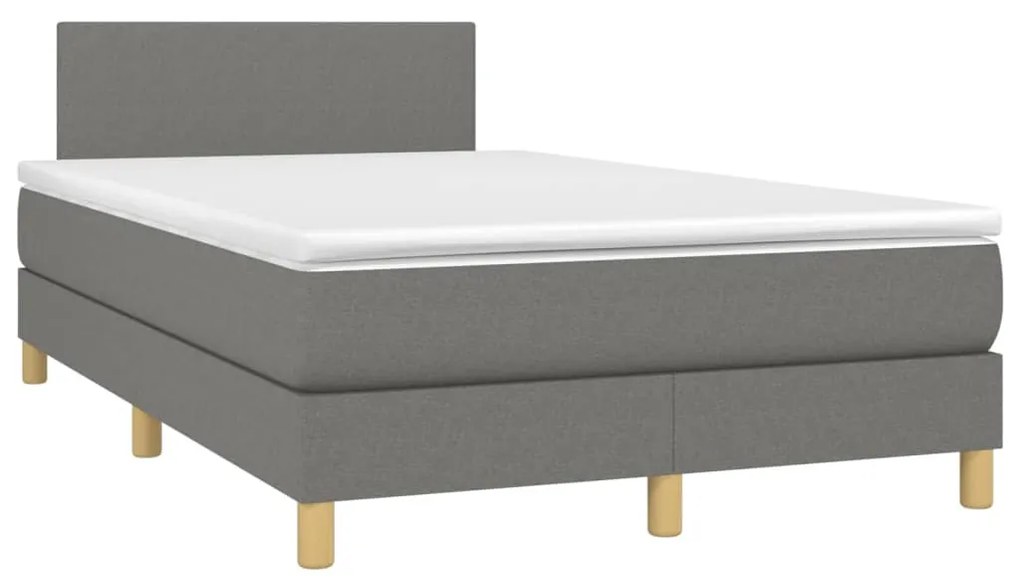 Cama box spring c/ colchão e LED 120x200 cm tecido cinza-escuro