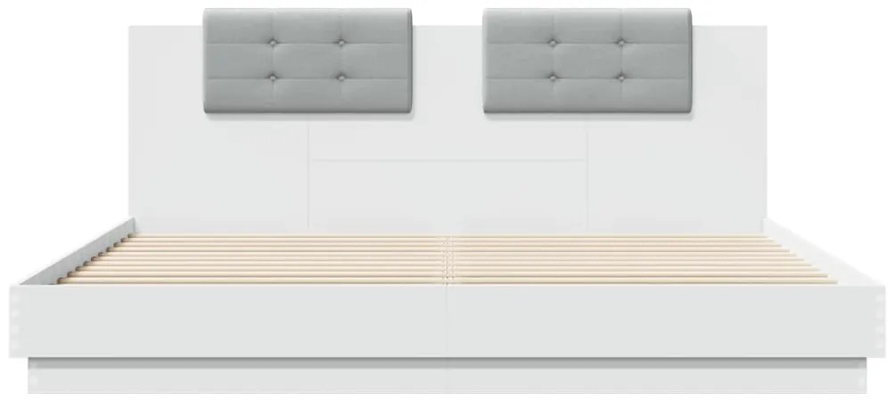 Estrutura de cama com cabeceira e luzes LED 180x200 cm branco