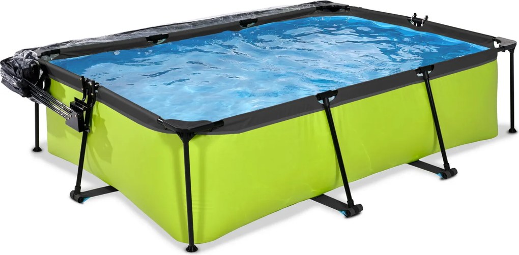 Piscina retangular Lime 220x150x65 cm com bomba de filtragem e cobertura - Verde