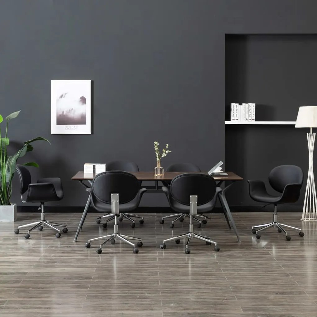 vidaXL Cadeiras de jantar giratórias 6 pcs couro artificial preto