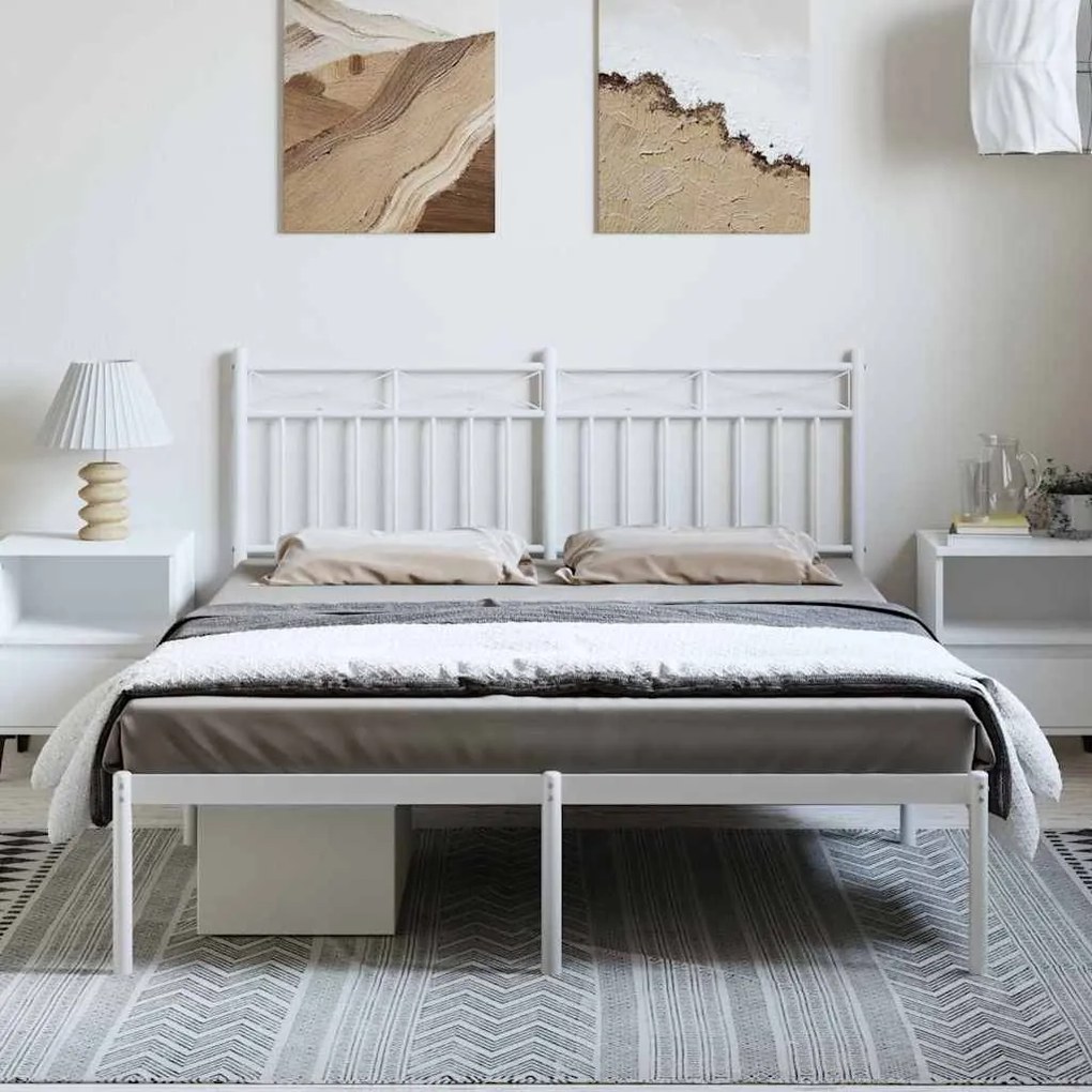 Estrutura de cama com cabeceira 135x190 cm metal branco