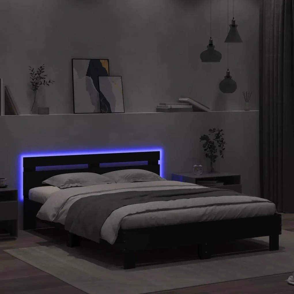 Estrutura de cama com LED sem colchão 150x200 cm preto