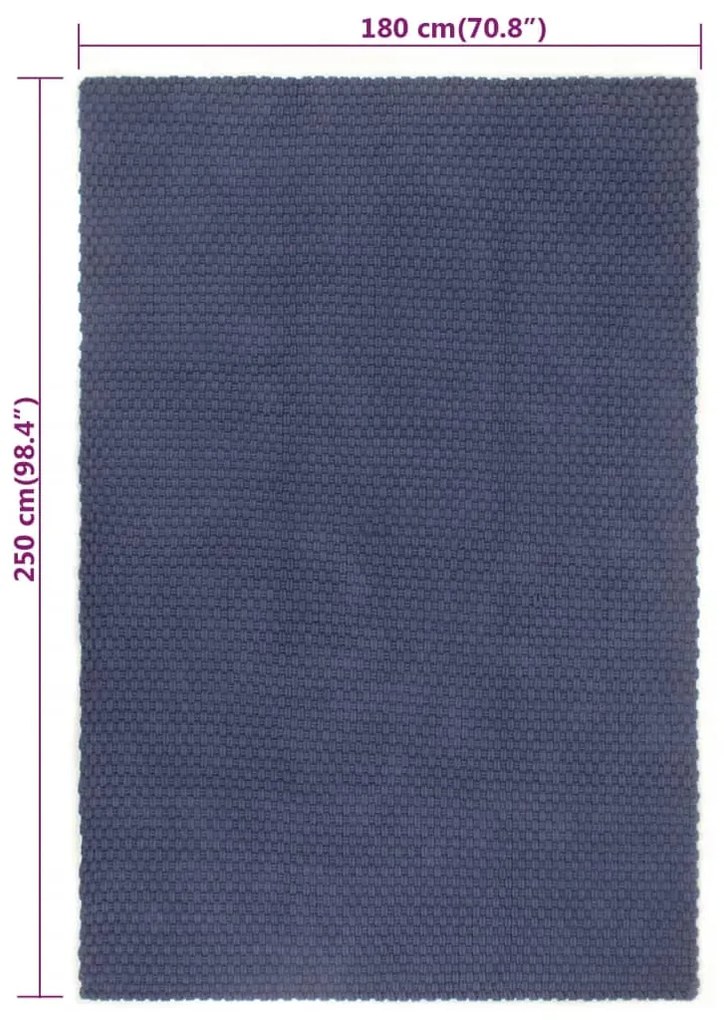 Tapete retangular natural 180x250 cm algodão azul marinho