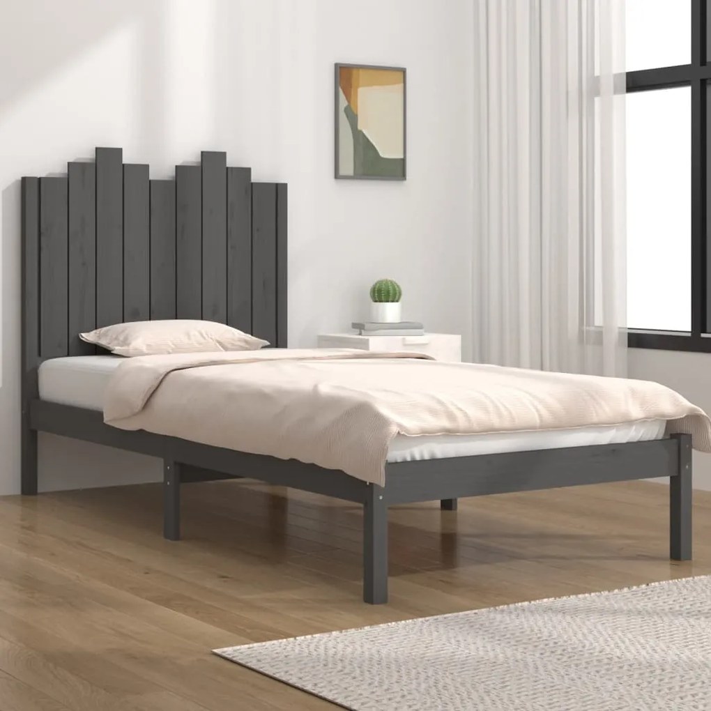 vidaXL Estrutura de cama pequena solteiro 75x190 cm pinho maciço cinza