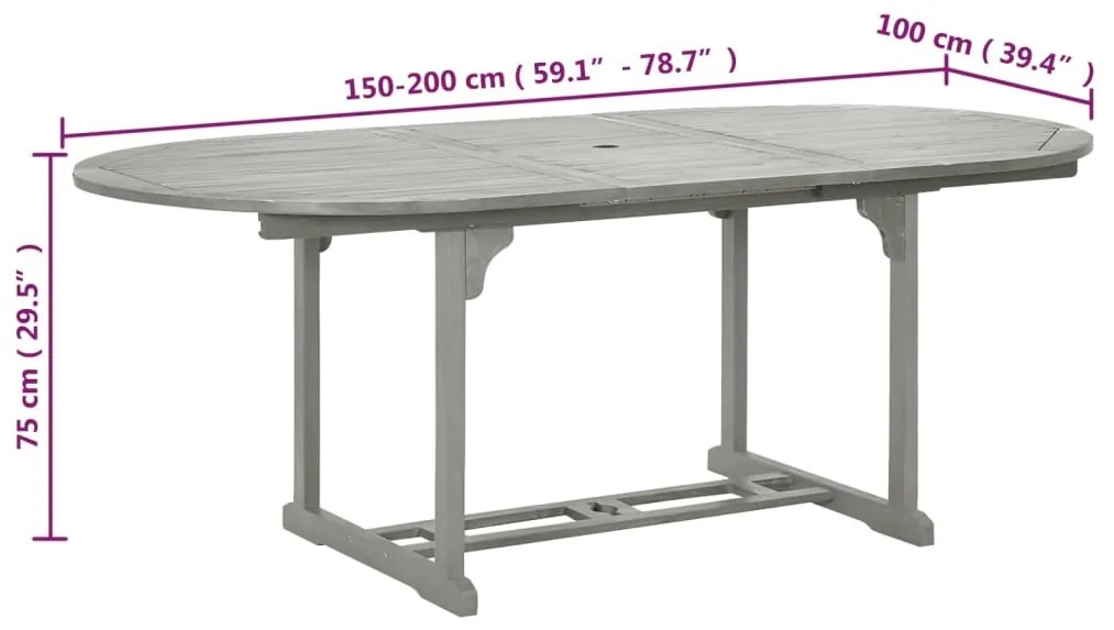 Mesa de Jardim 200 x 100 x 75 cm Madeira Maciça de Acácia Cinza