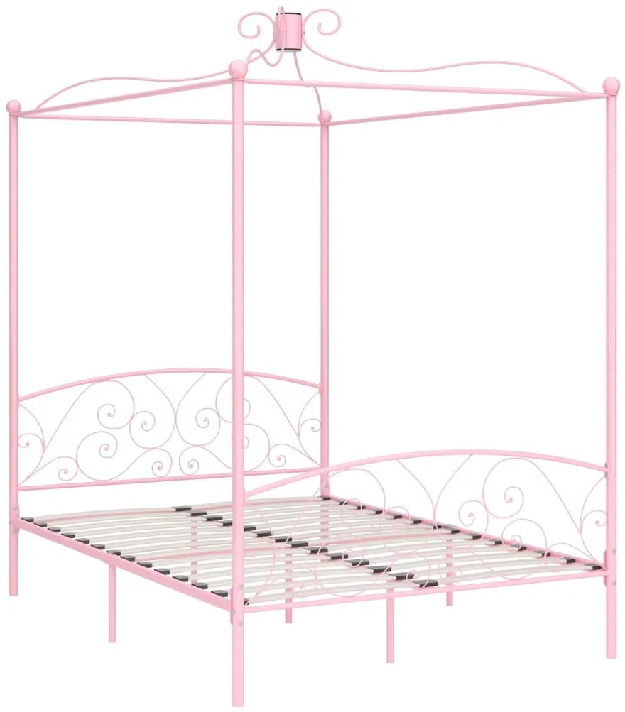 Estrutura de cama com dossel 140x200 cm metal cor-de-rosa