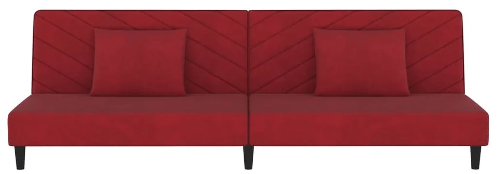 Sofá-cama 2 lugares com duas almofadas veludo vermelho tinto