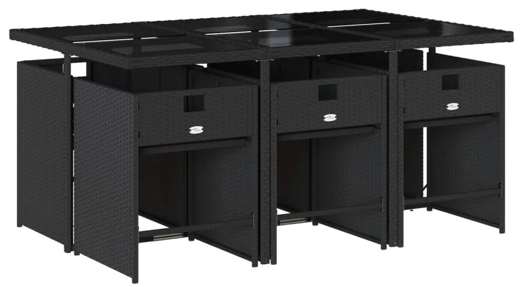 7 pcs conjunto de jantar p/ jardim c/ almofadões vime PE preto