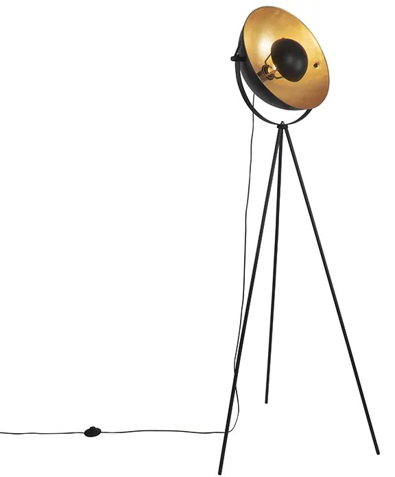 Candeeiro de pé preto com dourado 42 cm tripé ajustável - Magnax Industrial