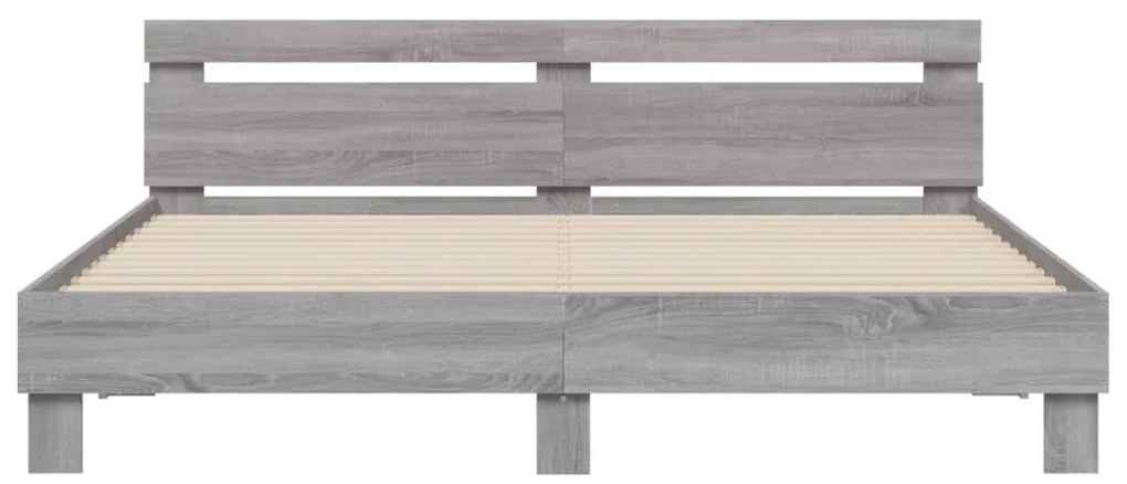 Estrutura cama c/ cabeceira/luzes LED 200x200cm cinzento sonoma