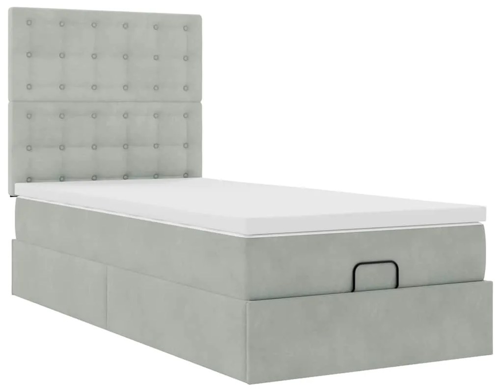 Estrutura cama otomana colchões 90x200 cm veludo cinzento claro