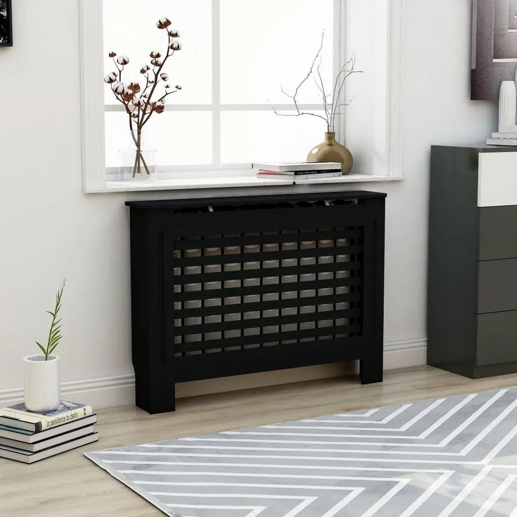 Cobertura de radiador 112x19x81 cm MDF preto