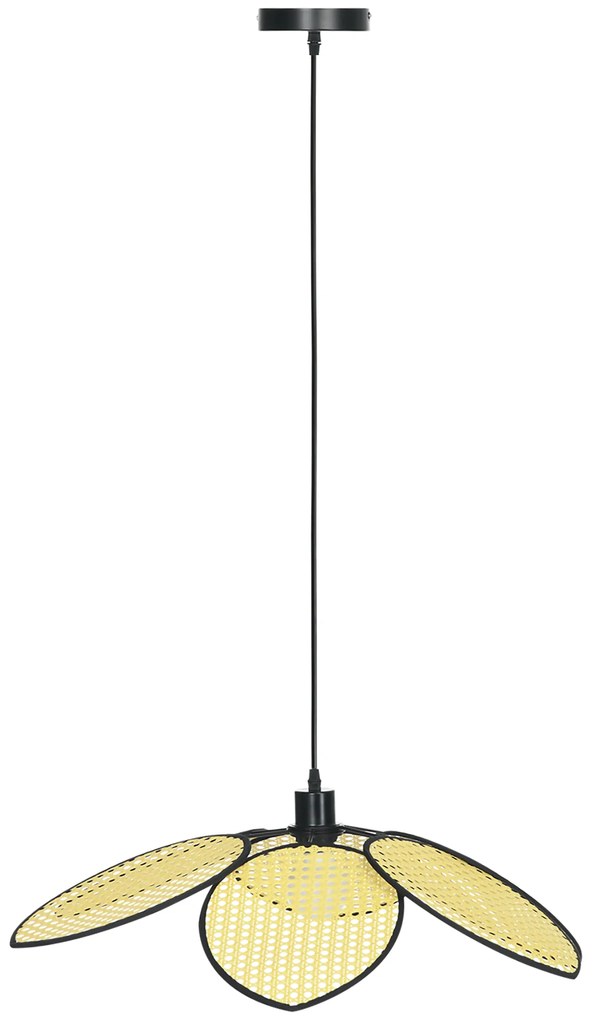 HOMCOM Candeeiro de Teto com Forma de Flor Candeeiro de Teto de Vime Sintético com Cabo Ajustável Ø68x115 cm Madeira