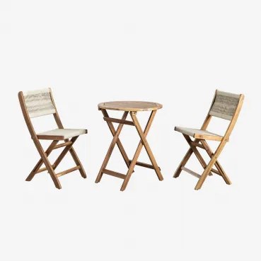 Conjunto De Mesa Redonda Ø60 Cm E 2 Cadeiras De Jardim Dobráveis Em Madeira De Acácia Delawer Classic Beige Creme - Sklum