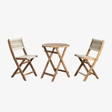 Conjunto De Mesa Redonda Ø60 Cm E 2 Cadeiras De Jardim Dobráveis Em Madeira De Acácia Delawer Classic Crema - Sklum