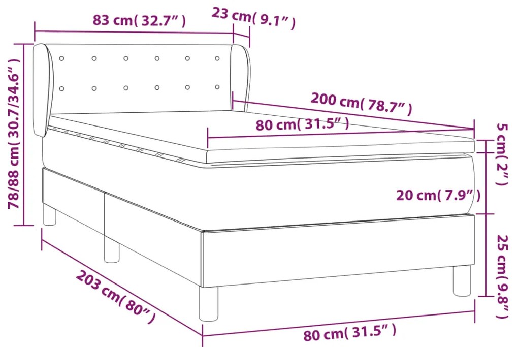 Cama com molas/colchão 80x200 cm veludo cinza-claro