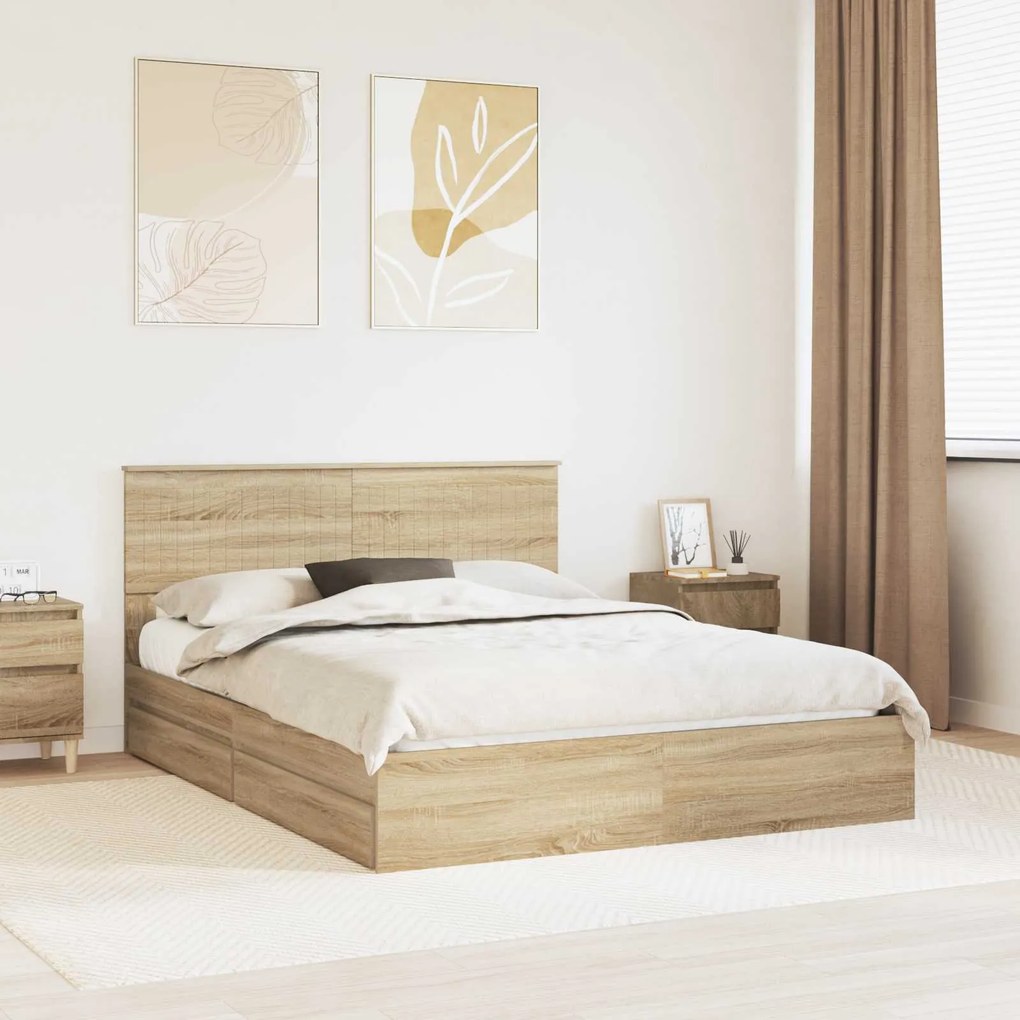 vidaXL Cama com Armazenamento com gaveta Carvalho Sonoma 150 x 200 cm