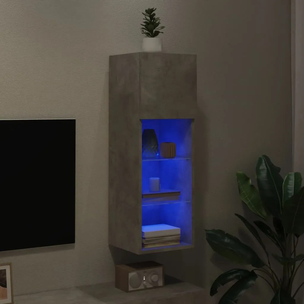 Móvel de TV com luzes LED 30,5x30x90 cm cinzento cimento