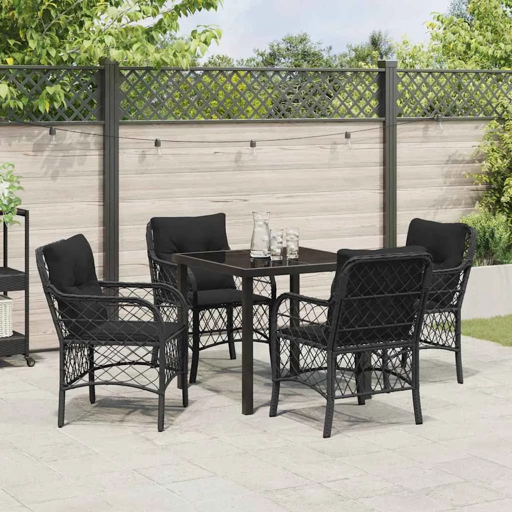 Conjunto de Jantar de Jardim com 5 Peças e Almofadas de Rattan e Polié