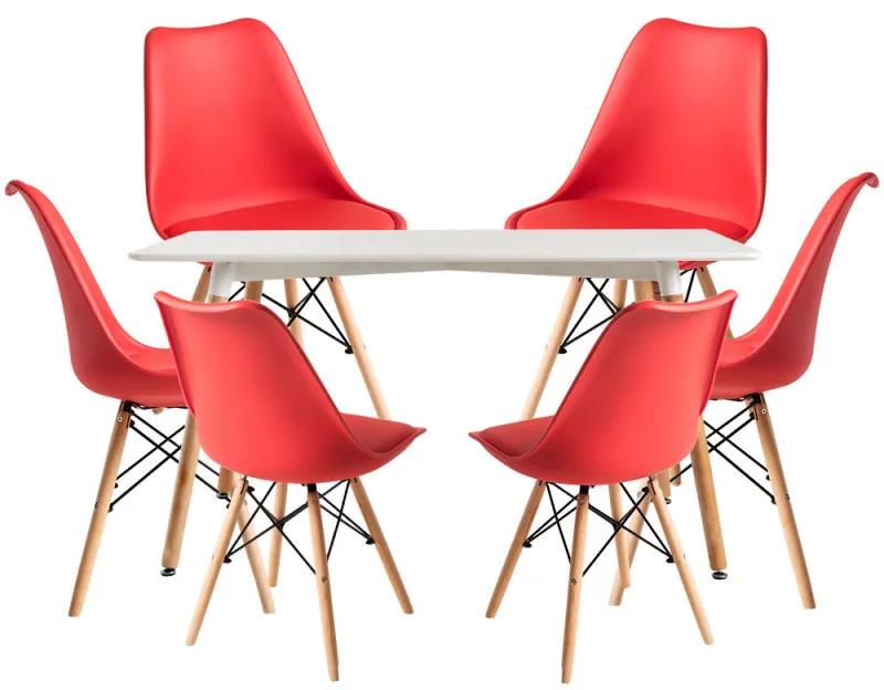 Conjunto Mesa Tower Retangular 120 x 80 cm Branca e Pack 6 Cadeiras Tilsen - Vermelho