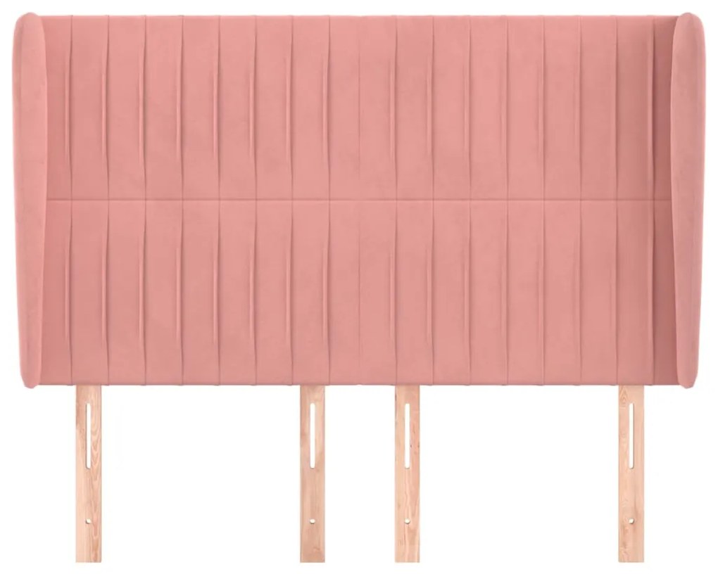 Cabeceira de cama c/ abas veludo 147x23x118/128 cm rosa