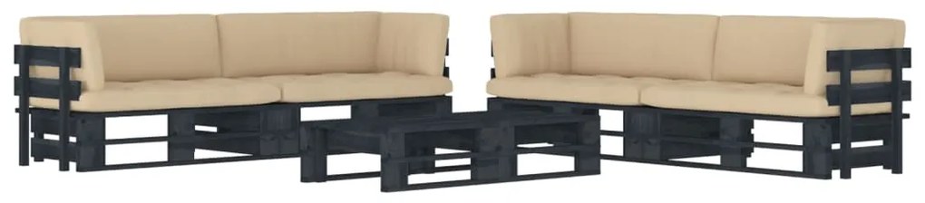 vidaXL 6 pcs conj. lounge paletes c/ almofadões pinho impregnado preto