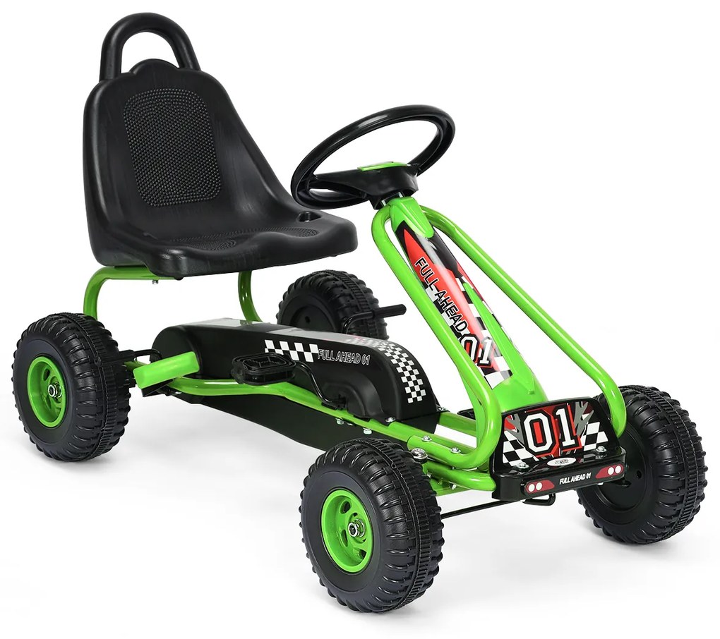 Kart a pedais para crianças com 4 rodas antiderrapantes Assento envolvente e travão de mão 92 x 50 x 53 cm Verde