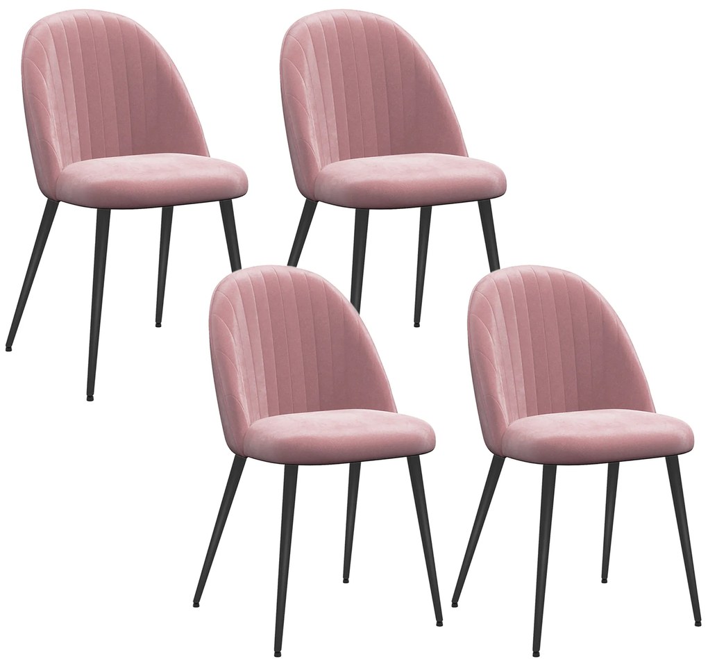 HOMCOM Conjunto de 4 Cadeiras de Sala de Jantar Modernas Cadeiras Estofadas em Veludo com Encosto Alto e Pés de Aço 50x52x83 cm Rosa