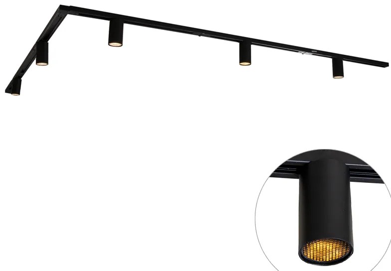 Sistema de iluminação de trilho moderno com 5 focos pretos monofásicos GU10 35mm - Iconic Ruby