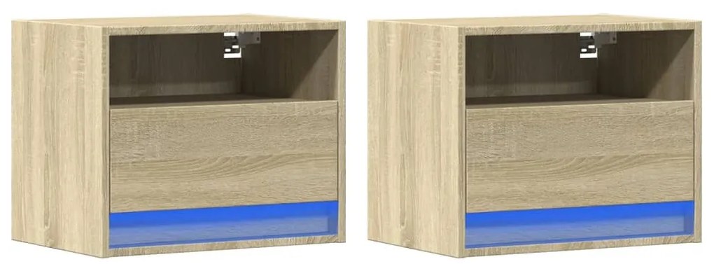 Mesas de cabeceira de parede com luzes LED 2pcs carvalho sonoma