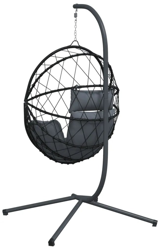 Cadeira forma de ovo suspensa c/ suporte vime/aço antracite