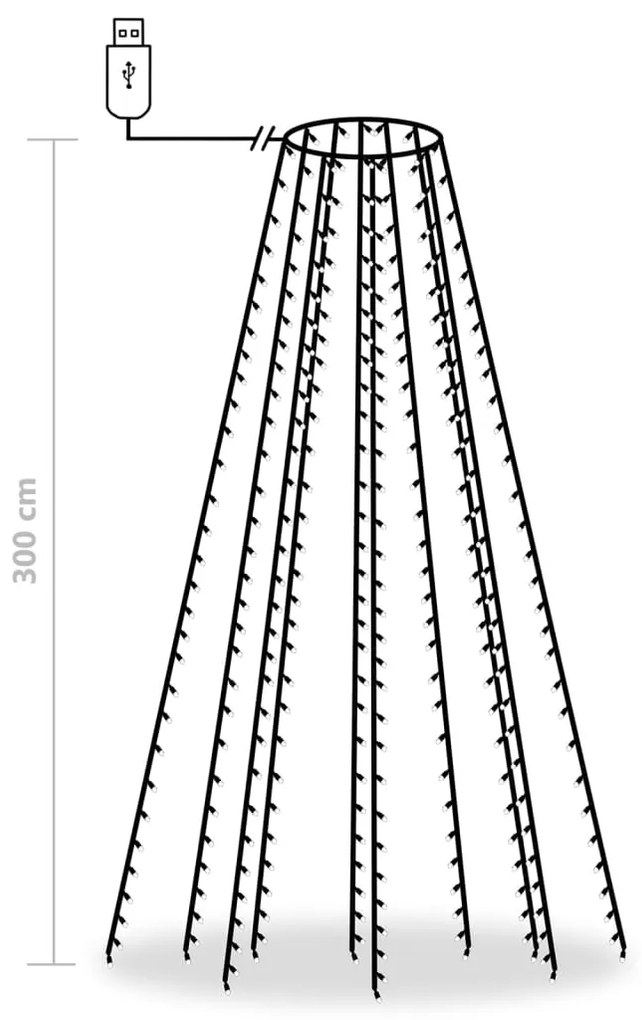 Cordão de luzes árvore de Natal 300 luzes LED 300cm branco frio
